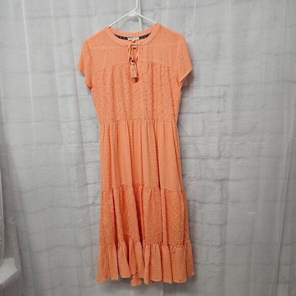 Kate & Sam Orange Peasant Dress Midi Swiss Dot Embroidered Eyelet Boho S - Picture 7 of 11